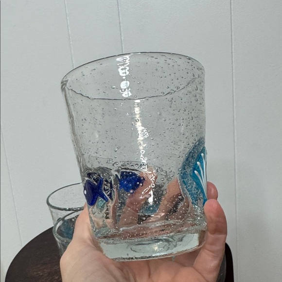 Nautical blown glass drinking glasses set of 4 seashell fish - Picture 2 of 6